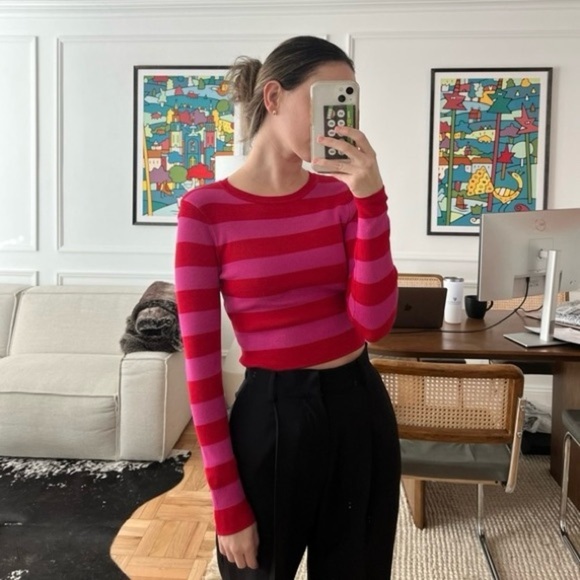 Zara Sweaters - Zara Viral Ribbed Knit Cropped Sweater, Pink / Red‎ Striped